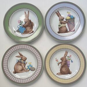 Vintage 4 Easter Bunny Salad Plates Sakura Debbie Mumm "Spring is in the Air"